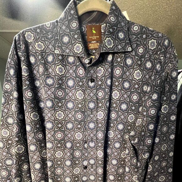 Tailorbyrd 100% Cotton Stained-Glass Print Purple & Blue Lng-Sleeve Btn-Up SZ XL - Picture 1 of 4